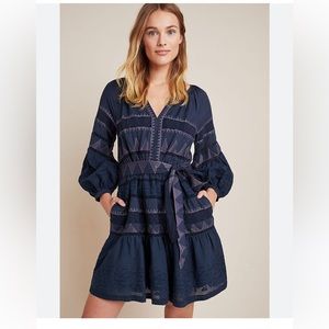 ANTHROPOLOGIE Skye Embroidered Mini Dress XS